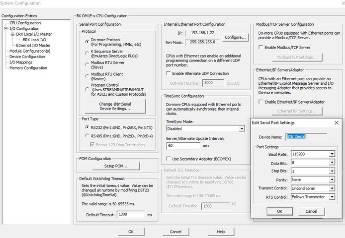 Serial Port Settings PLC Serial Port Settings PLC